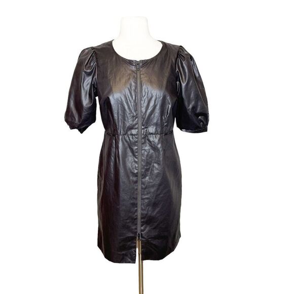 Rodebjer Size Medium Puff Sleeve Shift Dress Dark Chocolate Brown Shiny Full Zip - Picture 1 of 8
